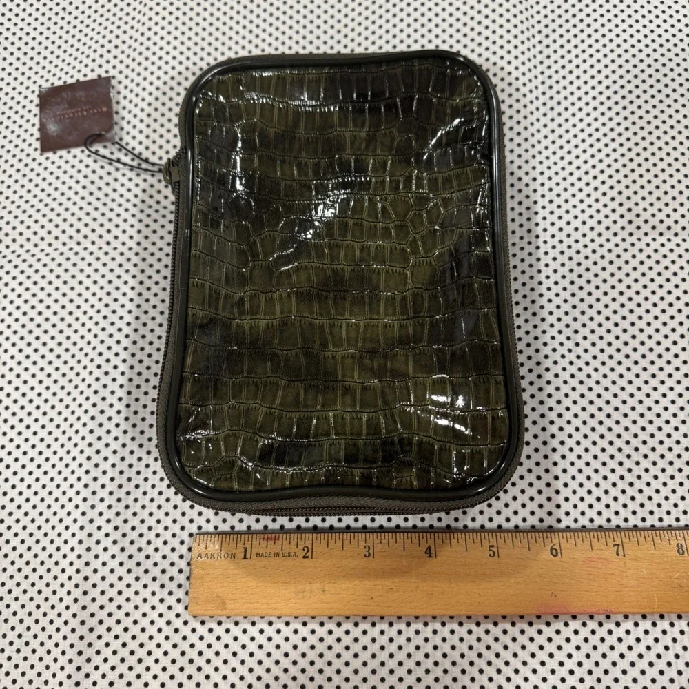 Bare Escentuals Wild Jungle Bag Olive Green Faux Croc Makeup Organizer Vintage